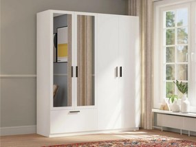 Kledingkast Bristol 206, Wit, 210x180x54cm, 4 kg, Kledingkast deuren: Met scharnieren, Aantal planken: 4, Aantal planken: 4