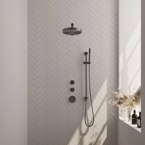 Brauer Stripe inbouw regendouche met 25cm hoofddouche, rechte muurarm, staafhanddouche en glijstang set 7 gunmetal geborsteld PVD