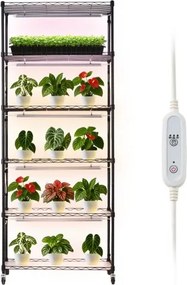 VEVOR plantenrek met kweeklamp, plantenstandaard met 6 lagen, wielen en timer van 4/9/14 uur, 150W 3-kleuren full spectrum lampen, bloemenrek voor zaaien, 75x35x180cm