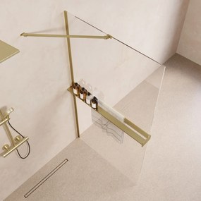 Saniclear Oblique inloopdouche 120cm met handdoekhouder en helder glas geborsteld messing - mat goud