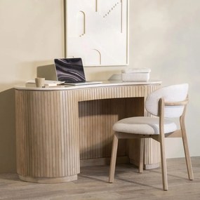 Organisch Bureau Marmer Met Ribbel Hout - 129 X 60cm.