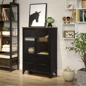 Nancy's Boston 2 Opbergkast - Commode Kasten - Boekenkast - Dressoir - Kast met 3 Planken - 4 Metalen Deuren - (75 x 33 x 80 cm)