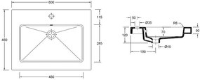 Mueller Single flat meubelwasbak 60x46cm met kraangat