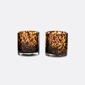 Set van 2 kaarshouders in amberkleurig glas, Fauvita