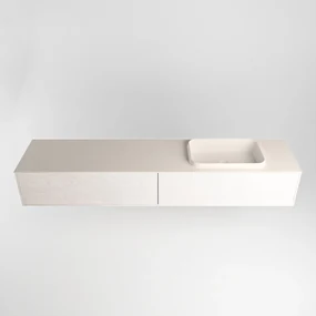 Mondiaz Erin 200cm badmeubel Underlayment met 2 lades en beige wastafel rechts zonder kraangaten