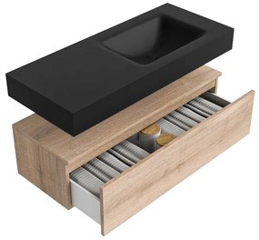 Zaro Alan badmeubel 110cm washed oak 1 lade met vrijhangende wastafel cloud rechts 1 kraangat urban