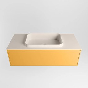 Mondiaz Erin 100cm badmeubel Ocher met 1 lade en beige wastafel midden 1 kraangat