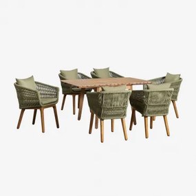 Houten uitschuifbare tafelset (90-150x90 cm) Naele en 6 Barker - Sklum