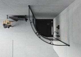 Mexen Rio halve ronde douchecabine 80 x 80 cm, zwarte strepen, zwart + platte douchebak, zwart - 863-080-080-70-20-4170B