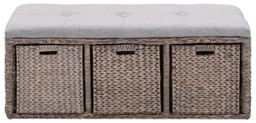 vidaXL Bankje met 3 manden 105x40x42 cm zeegras grijs