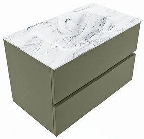 Mondiaz Vica DLux badmeubel 80cm army 2 lades met wastafel glace midden zonder kraangat