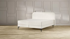 Emma Signature Boxspring Bed 160x200 - Beige - Strepen Hoofdbord - Zwart metaal Pootjes