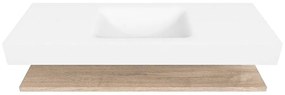 Zaro Alan badmeubel 130cm met planchet washed oak en vrijhangende wastafel cloud midden zonder kraangat talc