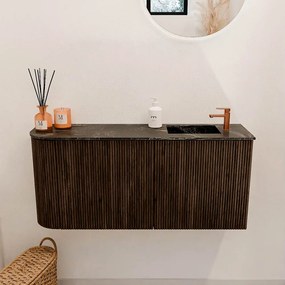 Mondiaz Joya DLux 90cm toiletmeubel ronding links walnut met wastafel faye rechts 1 kraangat lava