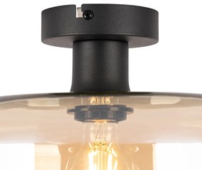 Art Deco plafondlamp zwart met amber glas - Bizle Art Deco E27 rond Binnenverlichting Lamp