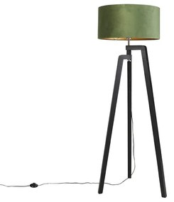 Vloerlamp tripod zwart met groene kap en goud 50 cm - Puros Landelijk / Rustiek E27 cilinder / rond Binnenverlichting Lamp