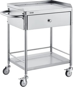 VEVOR Tweelaagse laboratoriumwagen Apparatuurwagen Medische technologie Serveerwagen 201 Roestvrijstalen draagbare afruimwagen met laden Draagvermogen 100 kg, 710 x 421 x 785 mm (met handvat) Laboratoriumwagen
