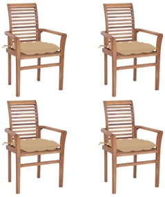 vidaXL Eetkamerstoelen 4 st met beige kussens massief teakhout