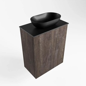 Mondiaz Fowy toiletmeubel 40cm dark brown met zwarte waskom midden zonder kraangat