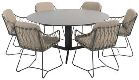 Taste by 4 Seasons Prego dining set taupe met Embrace tafel Ø 160 cm * Sale *      taupe weerbestendig