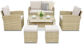 Monaco Coffee tuinmeubelen 4 + 2 Garden Point poefs beige