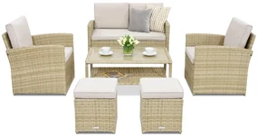 Monaco Coffee tuinmeubelen 4 + 2 Garden Point poefs beige