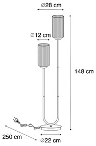 Art Deco vloerlamp zwart met smoke glas 2-lichts - Laura Art Deco E27 Binnenverlichting Lamp