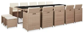 vidaXL 15-delige Tuinset met kussens poly rattan beige
