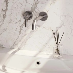 Brauer Brushed Edition ColdStart wastafelkraan inbouw gebogen uitloop en rozetten model A2 RVS geborsteld PVD