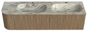 Mondiaz Kurve-dlux 165cm badmeubel ronding links dusk met 2 lades en 1 deur en wastafel stor small dubbel/rechts 2 kraangaten glace