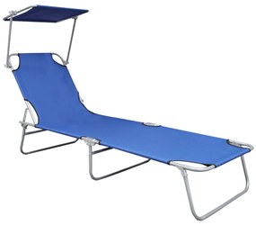 vidaXL Ligbed inklapbaar met luifel aluminium blauw