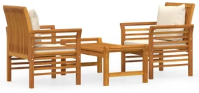 vidaXL 3-delige Loungeset met kussens massief acaciahout