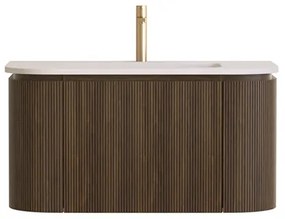Lambini Designs Eleganza rond badmeubel 80cm dark walnut met ribbelfront en wastafel met kraangat