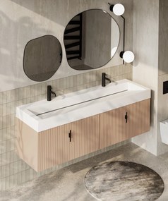 Muebles Calas badmeubel ribbelfront 160cm macchiato met solid surface wastafel met kraangaten