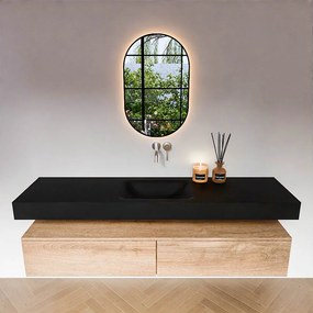 Zaro Alan badmeubel 180cm washed oak 2 lades met vrijhangende wastafel cloud midden zonder kraangat urban