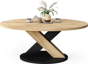 Mazzoni LOXA Craft Eiken Goud / Zwart - OVALE SALONTAFEL 120x65 cm