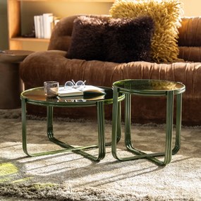 Retro Bijzettafel Glas Groen - 42 X 42cm.