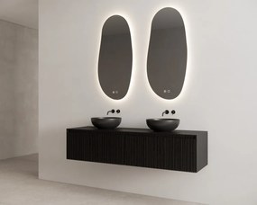 Gliss Design Timotheus badmeubel met 2 lades en ribbelfront 120cm black veneer met zwarte waskom