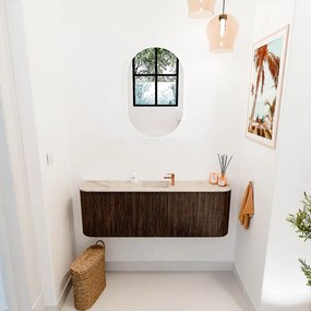 Mondiaz Joya DLux 125cm toiletmeubel ronding links/rechts walnut met wastafel faye midden 1 kraangat frappe