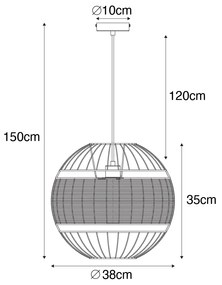 Oosterse hanglamp zwart met rotan 38 cm - EmirOosters E27 rond Binnenverlichting Lamp