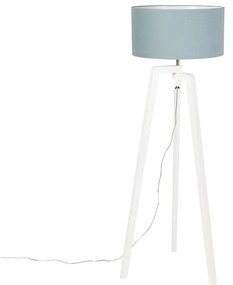 Vloerlamp tripod wit hout met mineraal kap 50 cm - Puros Modern, Landelijk / Rustiek E27 Binnenverlichting Lamp
