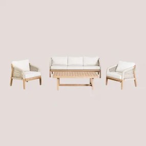 Tuinset Met 3-zitsbank, 2 Fauteuils En Salontafel In Acaciahout Dubai Gardenia Wit & Rustiek Acaciabruin - Sklum