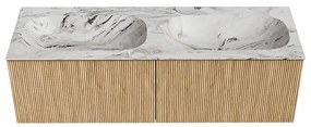 Mondiaz Kurve-dlux 140cm badmeubel oak met 2 lades en wastafel stor small dubbel zonder kraangat glace