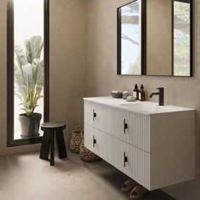 Muebles Avila badmeubel ribbelfront 120cm wit mat met wastafel rechts met kraangat