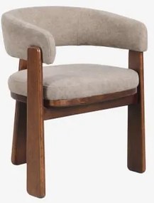 Set Van 2 Eetkamerstoelen Met Armleuningen, Bekleed En Van Eikenhout Carbalis Donker Eiken Bruin & Chenille Taupebruin - Sklum