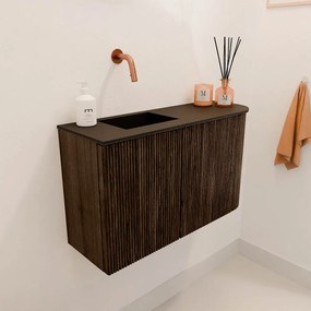 Mondiaz Joya 70cm toiletmeubel ronding rechts walnut met wastafel faye links zonder kraangat urban