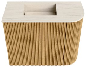 Mondiaz Joya DLux 50cm toiletmeubel ronding rechts oak met wastafel faye links zonder kraangat meli