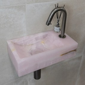 Saniclear Pink Onyx fontein met kraangat rechts 39x22x10cm