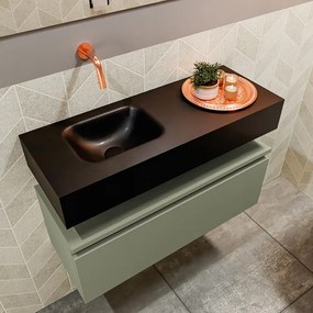 Mondiaz Andor toiletmeubel 80cm army met zwarte wastafel links zonder kraangat