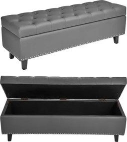VEVOR Ottoman Bank (415 x 1305 x 440 mm) van PU-leer met houten poten &amp; opbergruimte &amp; knoopsluiting, moderne schoenenbank met een draagvermogen van 300 kg, bedbank slaapkamerbank voor de woonkamer eetkamer grijs
